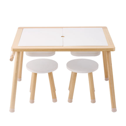 Kids Sensory Table Set With 2 Stools, Bins, Paper Holder