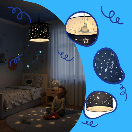 Bērnu piekaramā lampa ar kosmosa tematiku - planētas un zvaigznes