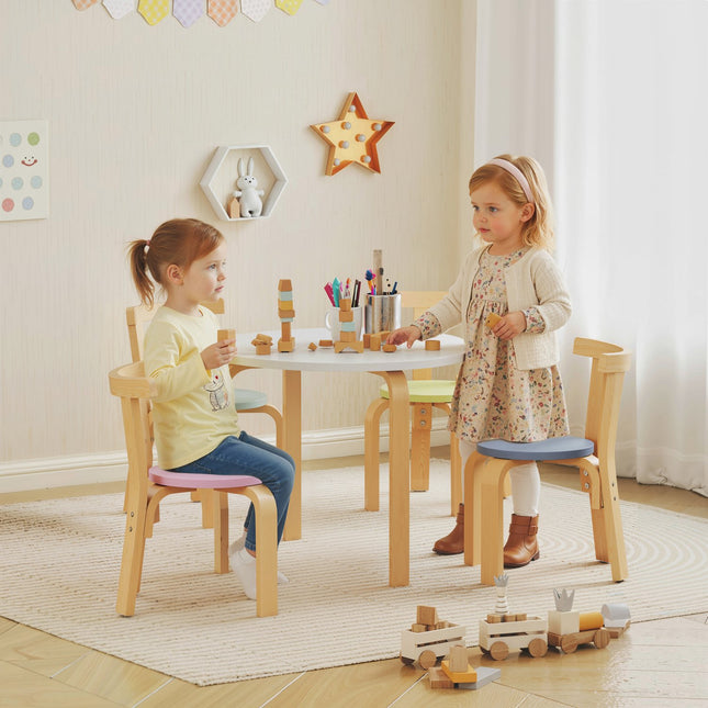 Bērnu galda un krēslu komplekts, 5 daļas, krāsains masīvkoks