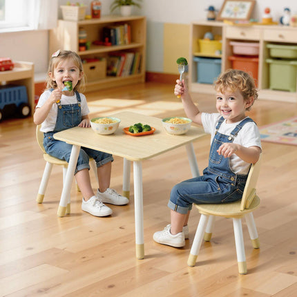 Kids Table and 2 Chairs Set, Wooden, Rounded Edges