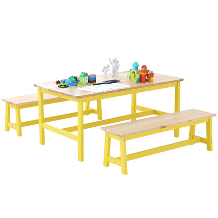Kids Table and Bench Set, Cedar Wood, Set of 3
