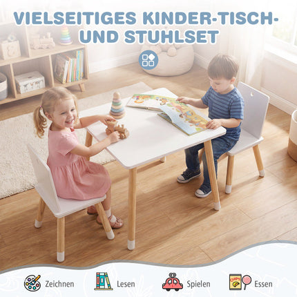 Bērnu galda un krēslu komplekts, koks, balts, 3 daļas