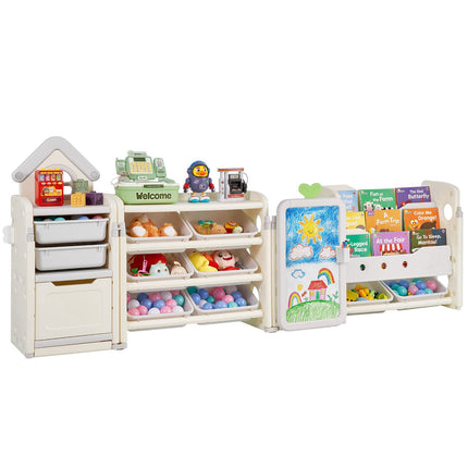 Kids Toy Storage Organizer with Bookshelf, 10 Bins, Drawing Board