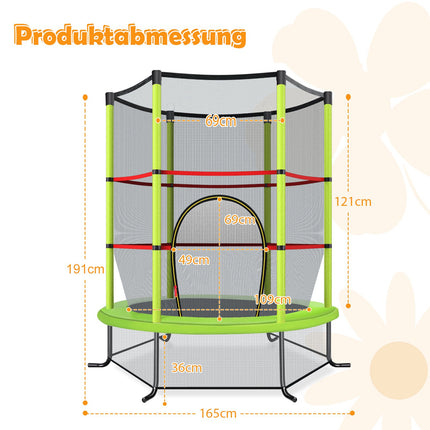 Bērnu batuts ar drošības tīklu, 165 cm, 135 kg celtspēja