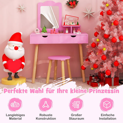 Bērnu kosmētikas galdiņa un rakstāmgalda komplekts ar noņemamu spoguli, rozā