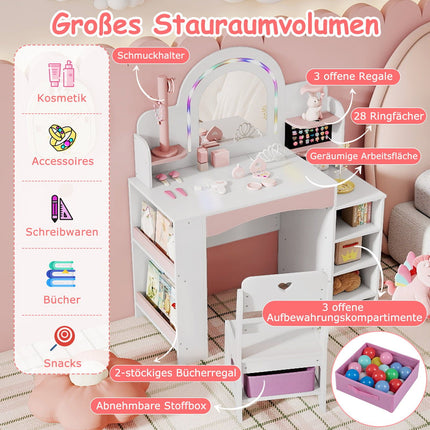 Bērnu kosmētikas galdiņš ar LED apgaismojumu un uzglabāšanas vietu