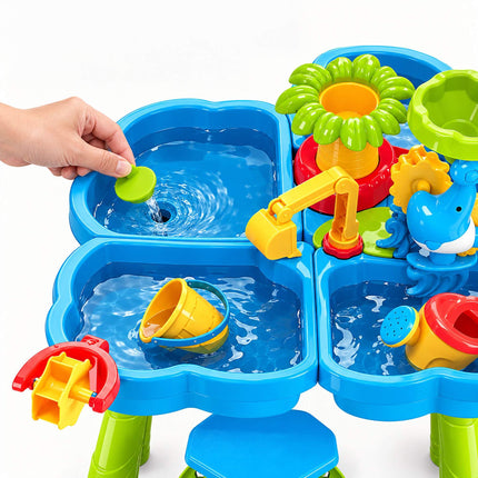 Kids' Water Play Table with Stool and 4 Compartments, Accessory Set, Ages 3-8