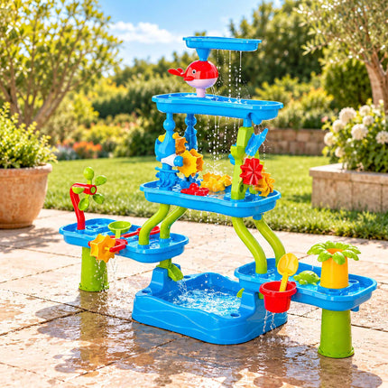 Kids Water Table Set with 5 Tiers, Waterfall and Base Basin, 20 Pieces