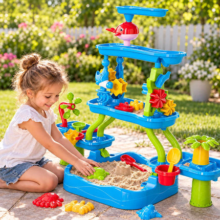 Kids Water Table Set with 5 Tiers, Waterfall and Base Basin, 20 Pieces