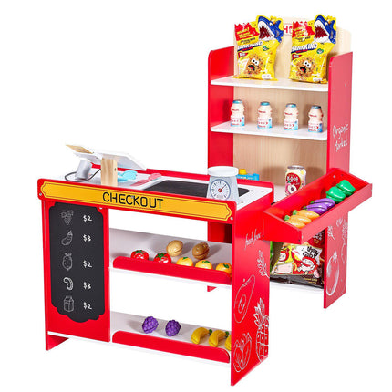 Kids Wooden Grocery Store Playset – Conveyor Belt, Register