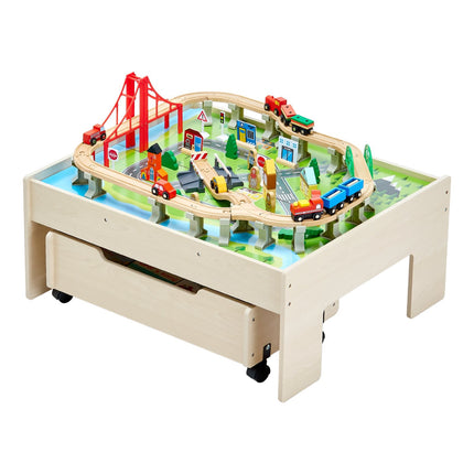 Kids Wooden Train Table, 100-Piece Set, Storage Drawer