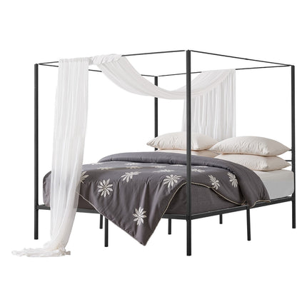 King Metal Canopy Bed Frame, Steel Slats, No Box Spring