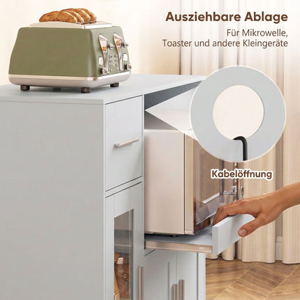 Kitchen Cabinet on Wheels with Pull-Out Tray and Cable Hole, Grey, Drawer