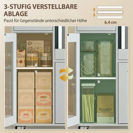 Kitchen Cabinet on Wheels with Pull-Out Tray and Cable Hole, Grey, Drawer