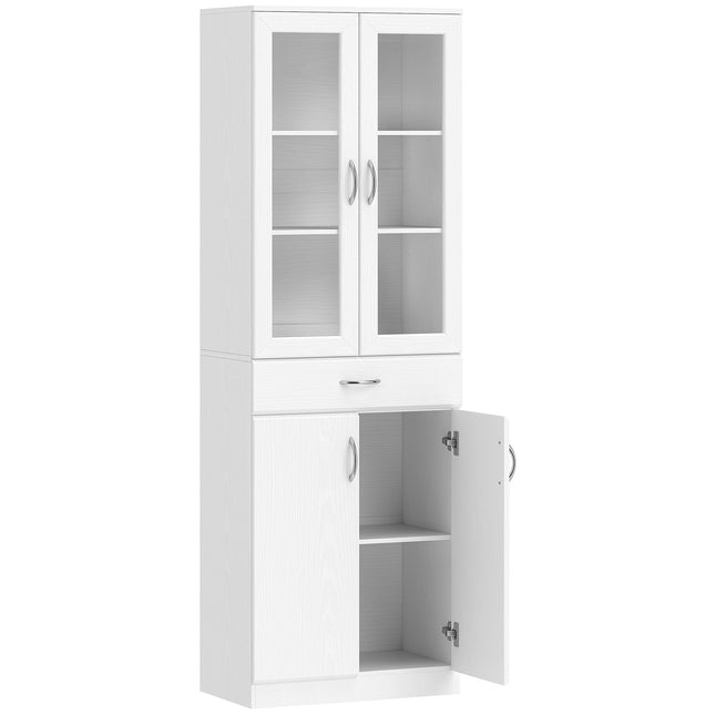 Virtuves skapis ar regulējamiem plauktiem, atvilktni, stikla durvīm, balts, 60x35x180 cm