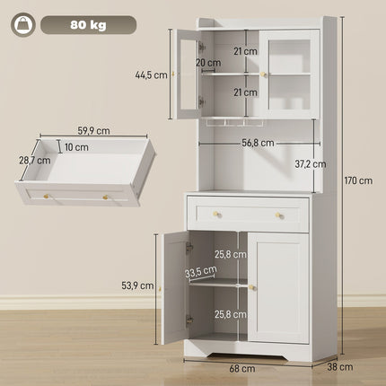Virtuves skapītis ar darba virsmu, vīna glāžu turētāju, 170 cm, MDF, balts