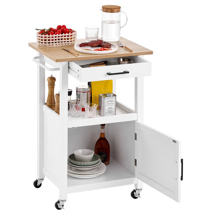 Kitchen Island Cart With Drawer, Cabinet, Locking Wheels 45x59 cm White