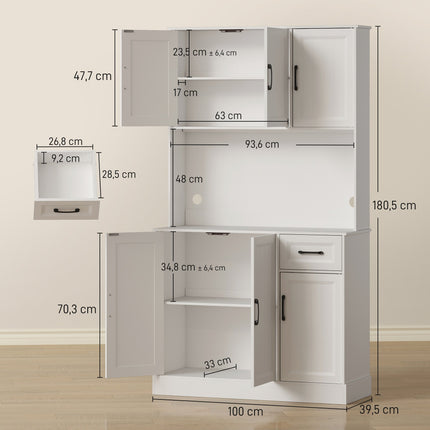 Virtuves pieliekamā skapis, 180,5 cm, regulējami plaukti, MDF, balts