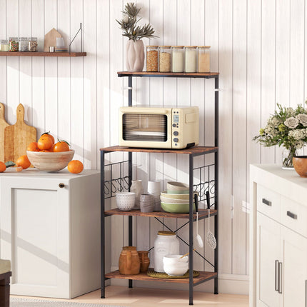 Virtuves plaukts, 4 līmeņu, darba virsma, 8 āķi, metāla, brūns/melns