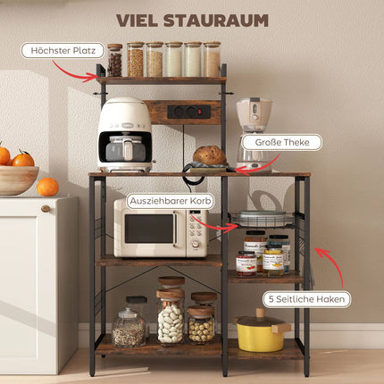 Virtuves plaukts ar 2 kontaktligzdām, 5 āķiem, 5 līmeņiem, tērauds
