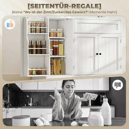 Virtuves kumode ar atvilktni un regulējamiem plauktiem, balta