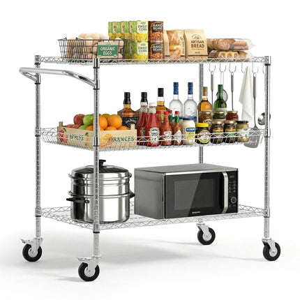 Kitchen Utility Cart, 3-Tier Steel Wire, 1000 lb