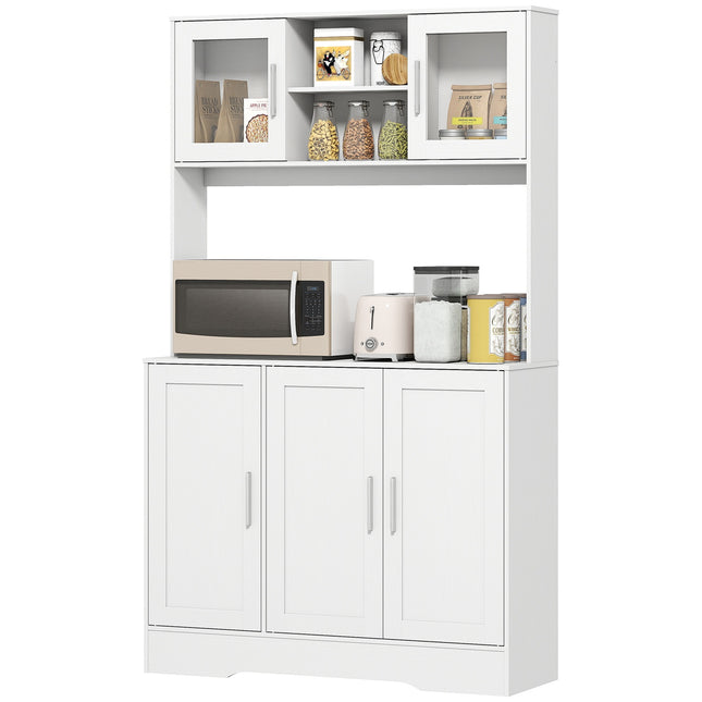 Kitchen cabinet, Scandinavian design, 4 cabinets, adjustable shelves, glass doors, open space, chipboard, MDF, white