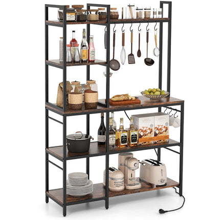 Virtuves plaukts, stāvplaukts ar rozetēm, 5 līmeņi, mikroviļņu krāsns plaukts ar plauktiem, 107 x 37 x 160 cm, rustikāli brūns