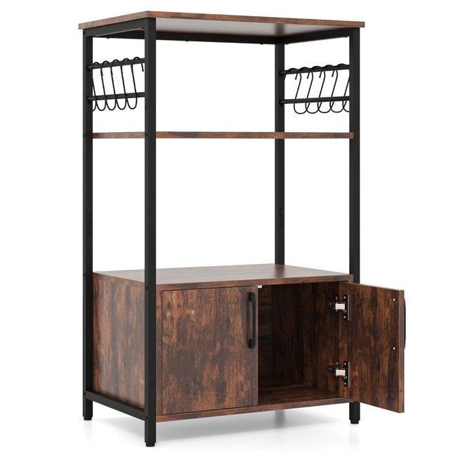 Virtuves plaukts ar skapi, 3 līmeņu maiznieka plaukts ar 2 atvērtiem plauktiem un 10 āķiem, 60 x 40 x 100 cm, brūns