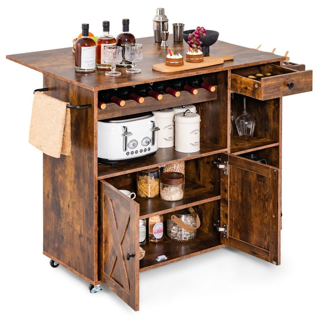 Virtuves ratiņi uz riteņiem Servēšanas ratiņi ar salokāmu darba virsmu 121 x 68 x 88 cm Rustic brown