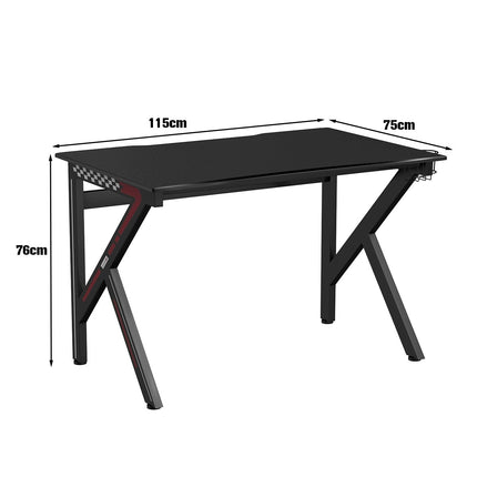 K-veida spēļu galds ar austiņu āķi, krūzīšu turētāju un kabeļu pārvaldību, ergonomisks datorgalds, melns
