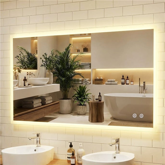 Vannas istabas spogulis ar LED apgaismojumu, 120 x 70 cm, pret aizsvīšanas funkciju, ar skārienjutīgu aptumšošanu