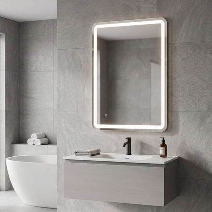 LED Bathroom Mirror 70 x 100 cm with Anti-Fog, Touch Control, Dimmable, Silver