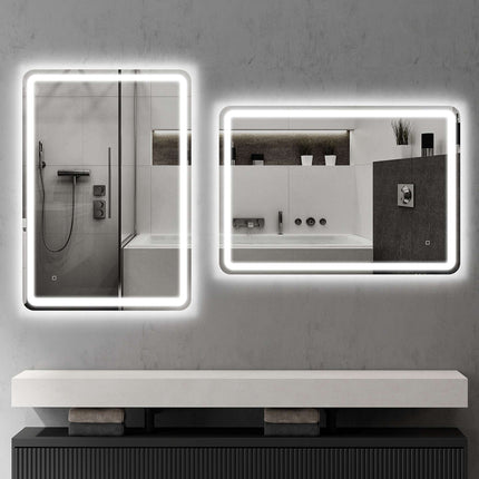 LED Bathroom Mirror 70 x 100 cm with Anti-Fog, Touch Control, Dimmable, Silver