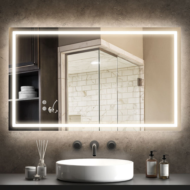 LED vannas istabas spogulis - regulējams spilgtums, pret aizsvīšanas funkcija, 100x60 cm