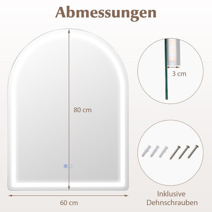 Vannas istabas spogulis ar LED apdari un pretsvīšanas pārklājumu, 60x80 cm, divkāršs apgaismojums