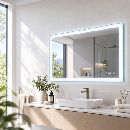 LED Bathroom Mirror with Shaver Socket and Anti-Fog, Touch Control, IP44