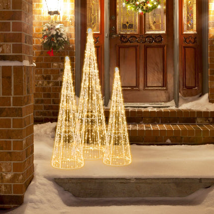 LED Ziemassvētku eglīšu komplekts ar konusiem, 3 daļas, 90 silti baltas krāsas