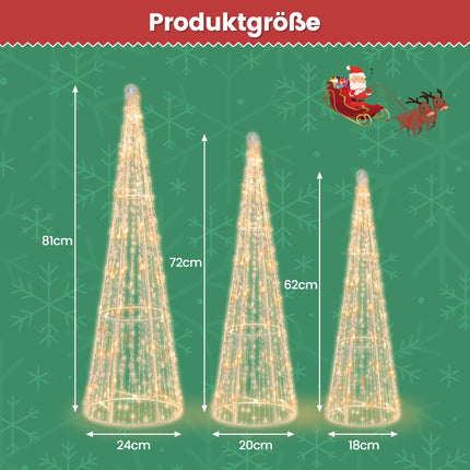 LED Ziemassvētku eglīšu komplekts ar konusiem, 3 daļas, 90 silti baltas krāsas