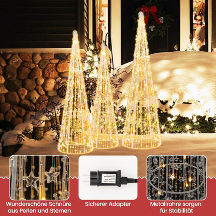 LED Ziemassvētku eglīšu komplekts ar konusiem, 3 daļas, 90 silti baltas krāsas