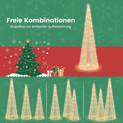 LED Ziemassvētku eglīšu komplekts ar konusiem, 3 daļas, 90 silti baltas krāsas