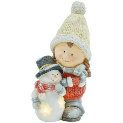 LED Christmas Figure Girl with Snowman, 4 Warm White LEDs, 45.5 cm