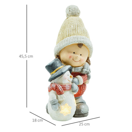 LED Christmas Figure Girl with Snowman, 4 Warm White LEDs, 45.5 cm