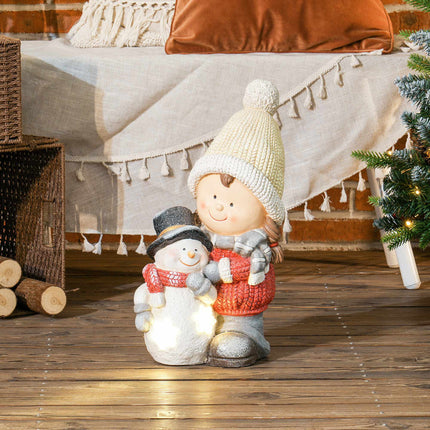 LED Christmas Figure Girl with Snowman, 4 Warm White LEDs, 45.5 cm