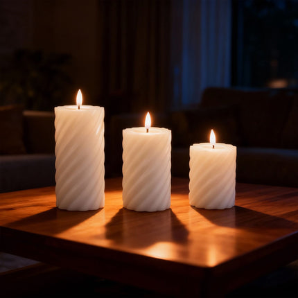 LED bezliesmas īsta vaska sveču komplekts - 3 izmēri