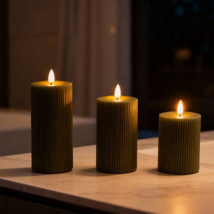 LED bezliesmas īsta vaska sveces, 3 gab. komplekts