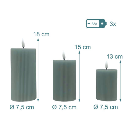 LED bezliesmas īsta vaska sveces, 3 gab. komplekts