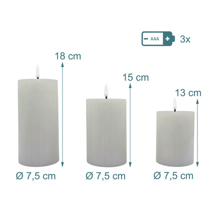 LED bezliesmas īsta vaska sveces, 3 gab. komplekts