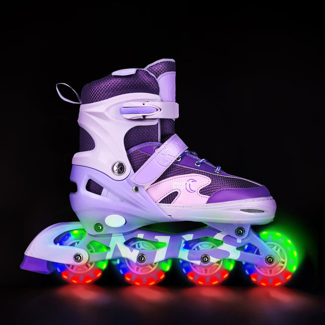 LED skrituļslidas ar aizsargiem, violetas, S izmērs (31-34)