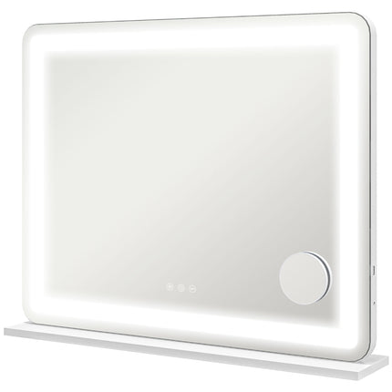LED Makeup Mirror 80 x 60 cm with 3 Light Colours, USB Port, White